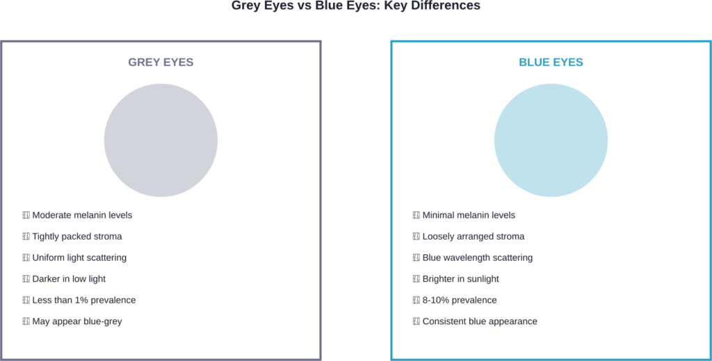 Comparison of structural and visual characteristics between grey and blue eyes