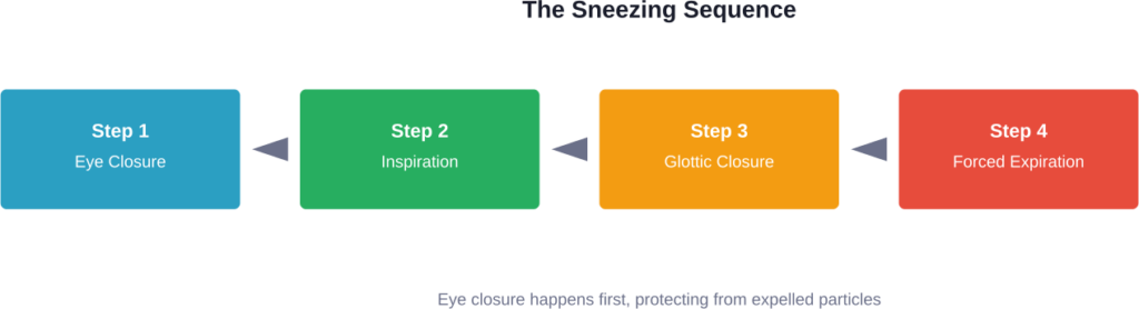 The physiological sequence of sneezing, with eye closure as the first protective response