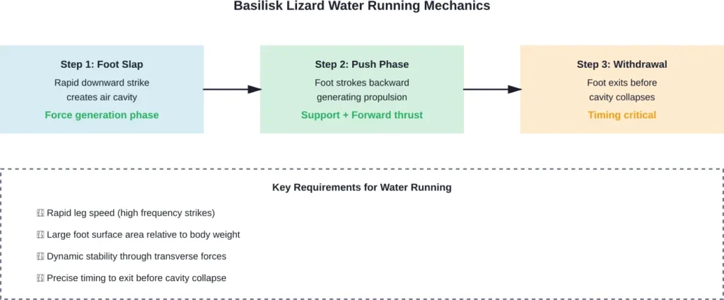 Three-phase biomechanics of basilisk lizard water running based on Harvard research using particle image velocimetry