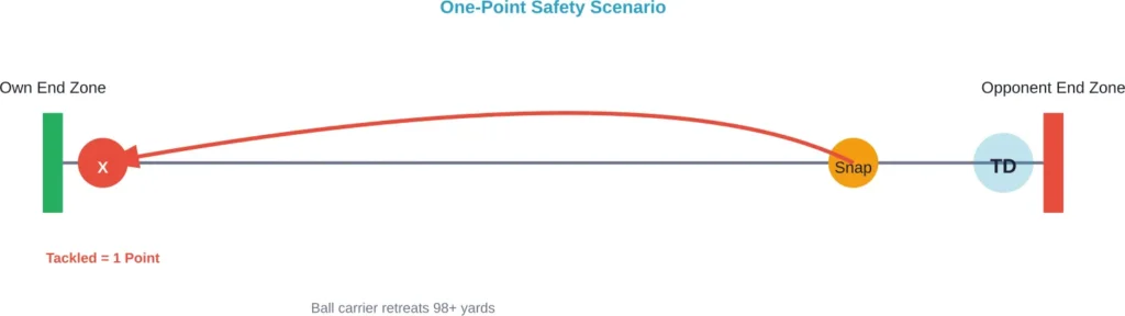Visual representation of how a one-point safety would occur during a conversion attempt
