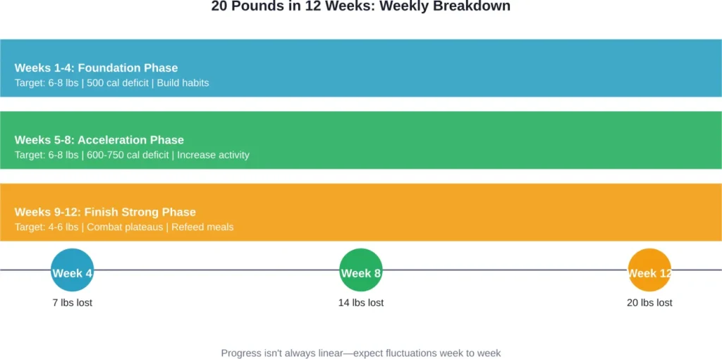 A phased approach to losing 20 pounds over 12 weeks, with realistic targets for each phase