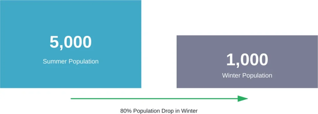 Antarctica's seasonal population fluctuation shows the dramatic impact of winter conditions on human presence
