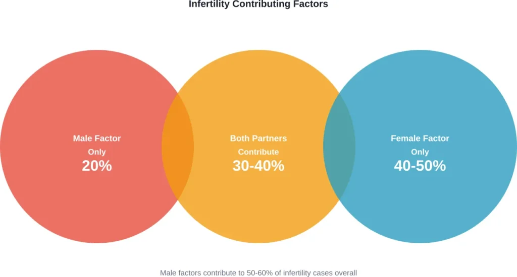 Distribution of contributing factors in couples experiencing infertility, showing significant male involvement
