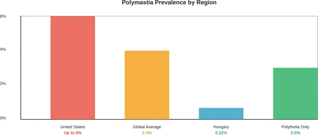 Regional prevalence rates showing significant geographic variation in polymastia occurrence