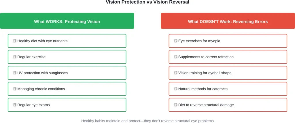 The distinction between vision protection strategies and unproven reversal claims
