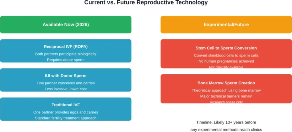 Comparison of currently available reproductive technologies versus experimental approaches still in research