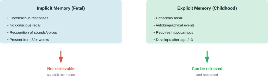 The critical distinction between implicit fetal memory and explicit autobiographical memory