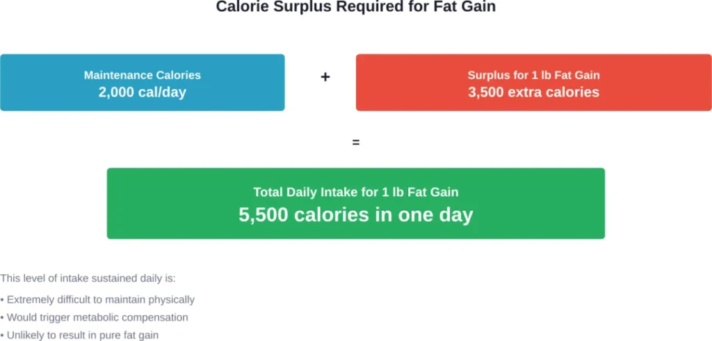 The caloric mathematics of gaining one pound of body fat requires a massive surplus beyond maintenance needs.