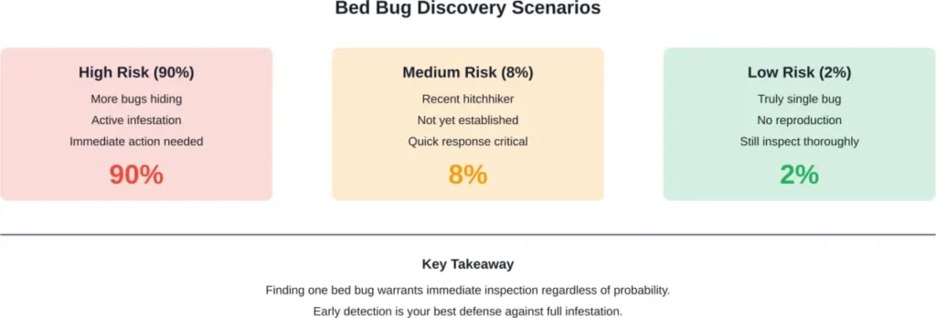 Probability breakdown of what finding a single bed bug typically means based on typical scenarios.