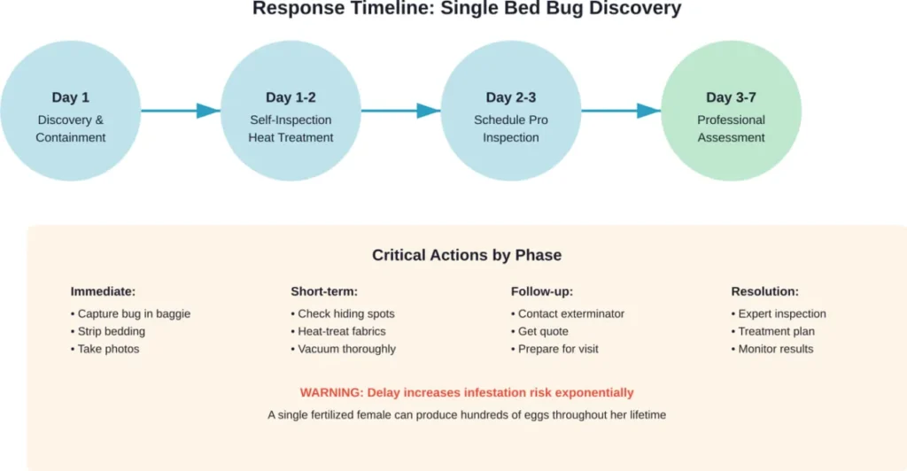 Recommended response timeline after discovering a single bed bug in your home.