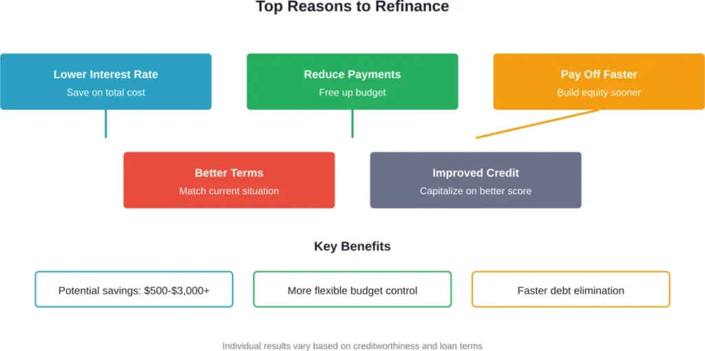The primary motivations for refinancing a car loan and their potential benefits for borrowers