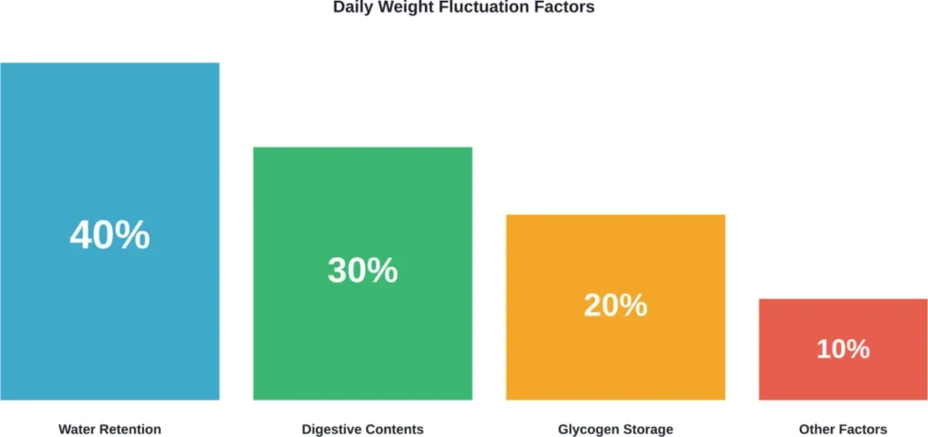 The primary contributors to daily weight fluctuations, showing water retention as the dominant factor in overnight scale changes.