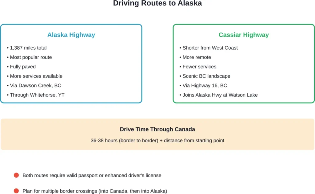 Comparison of the two main driving routes to Alaska through Canada