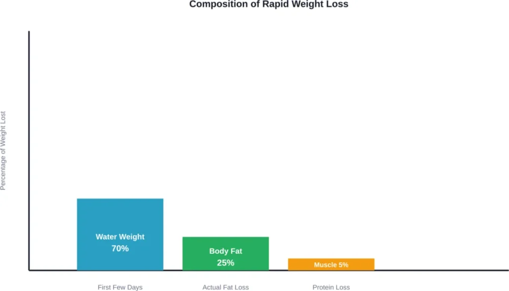 Breakdown of what's actually lost during the first days of extreme dieting—mostly water, not fat