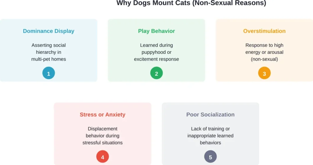 Common non-reproductive reasons dogs mount cats and other animals.