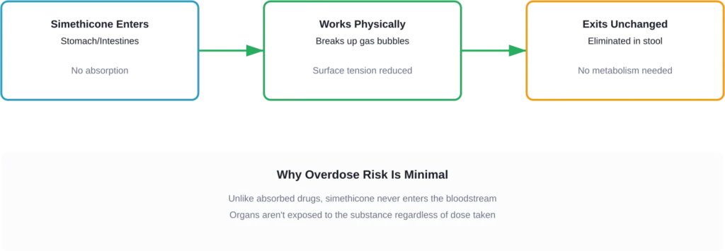 How simethicone moves through the digestive system without systemic absorption