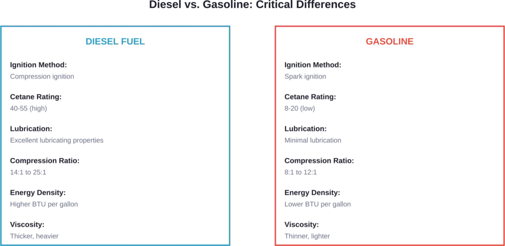 Key differences between diesel and gasoline that make cross-contamination so damaging to diesel engines