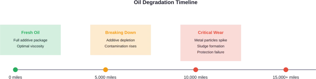 Progressive stages of oil degradation showing when critical damage begins