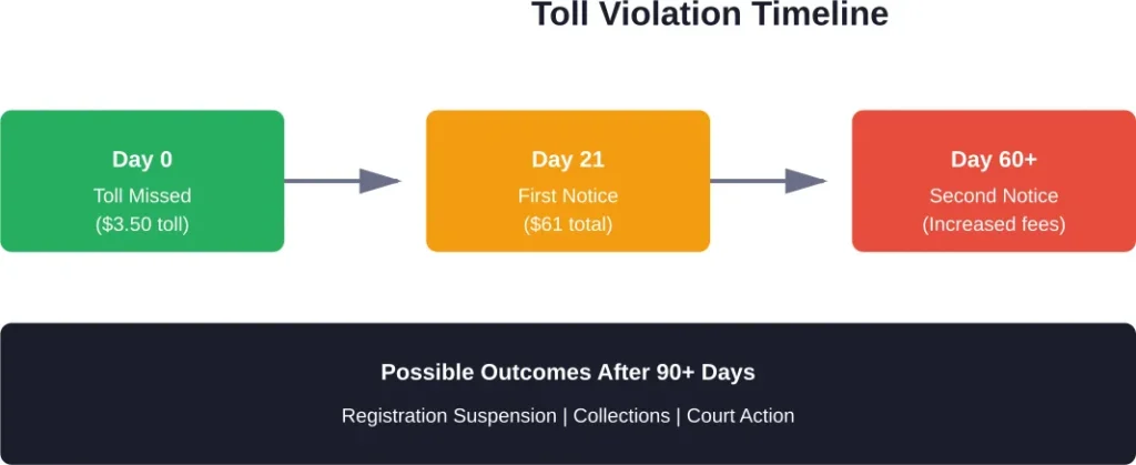 Typical progression from a missed toll to escalated enforcement actions