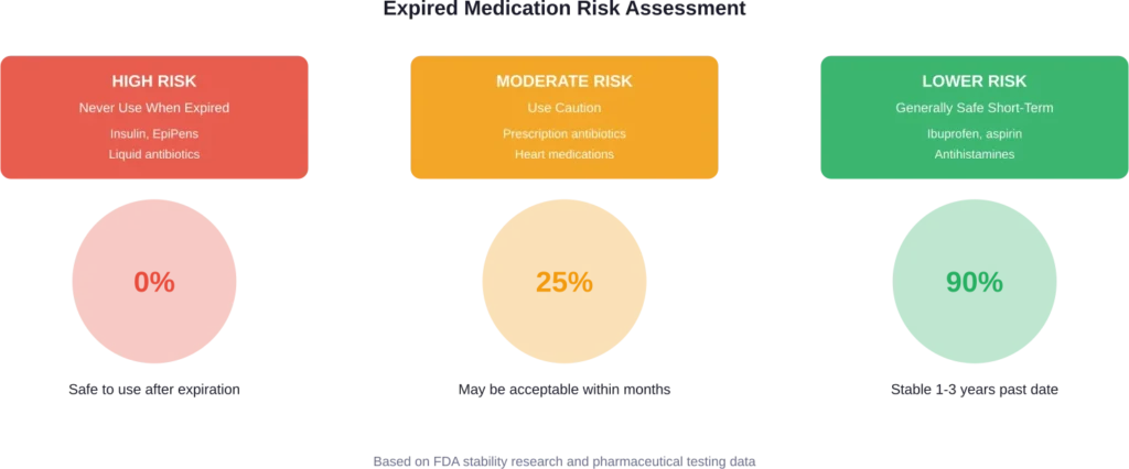 Risk levels for different medication categories when used past their expiration dates