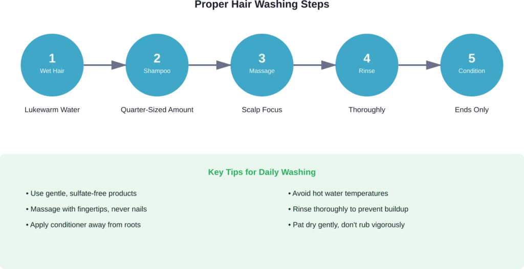 Following proper washing technique minimizes potential damage from daily shampooing