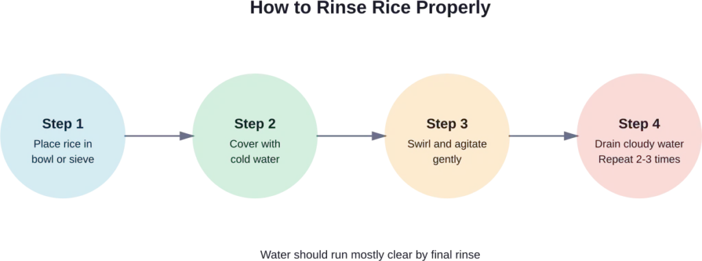 Simple four-step process for rinsing rice to remove excess surface starch