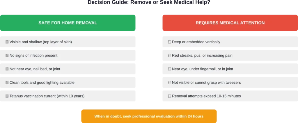 Follow this guide to determine whether a splinter can be safely removed at home or requires medical intervention.