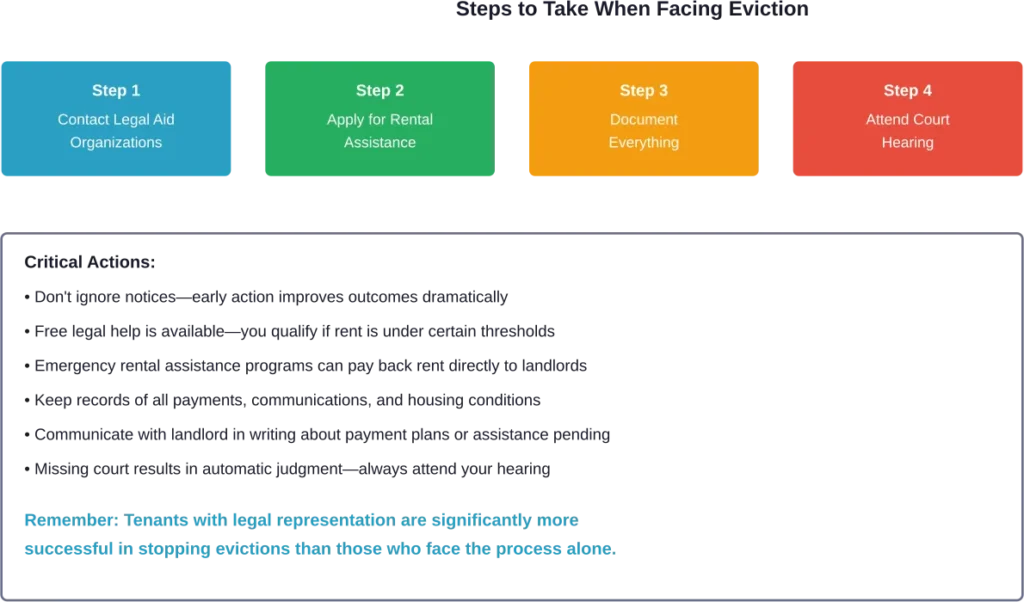 Four critical steps to take immediately when facing eviction, with key actions to improve outcomes