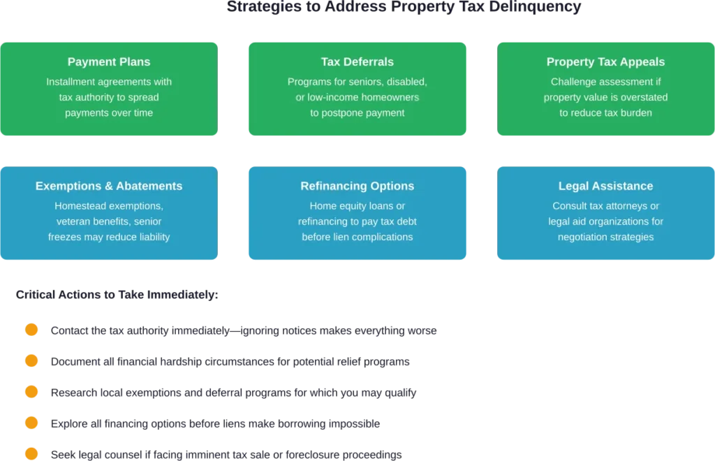 Proactive strategies and immediate actions to address property tax delinquency before foreclosure