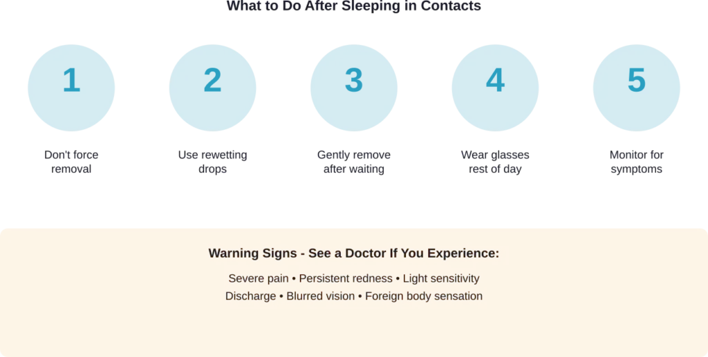 Step-by-step guide for safely handling contacts after accidentally sleeping in them.