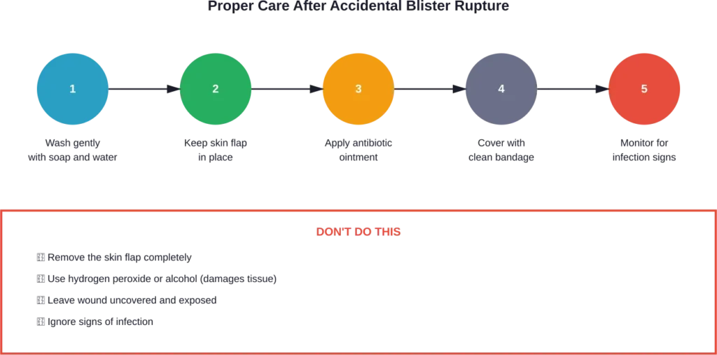Step-by-step care protocol for accidentally ruptured blisters with common mistakes to avoid