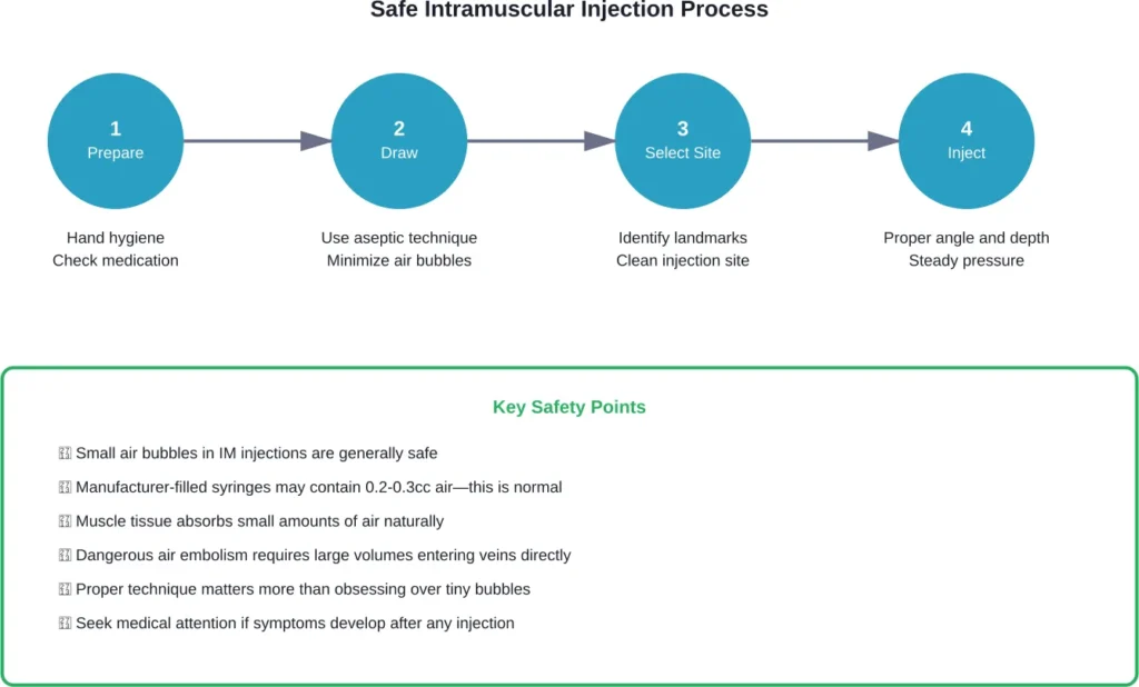 Step-by-step safe intramuscular injection protocol with safety reminders