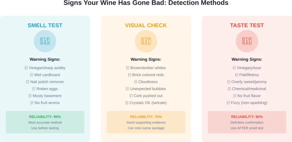 Three primary methods for detecting wine spoilage, ranked by reliability and when to use each approach