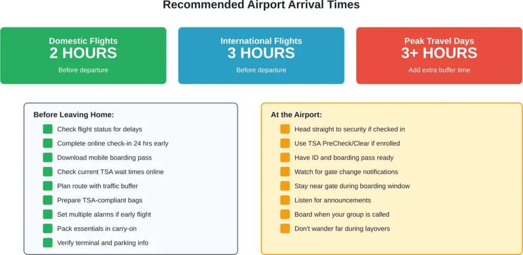 Preparation timeline and checklist to avoid missing flights