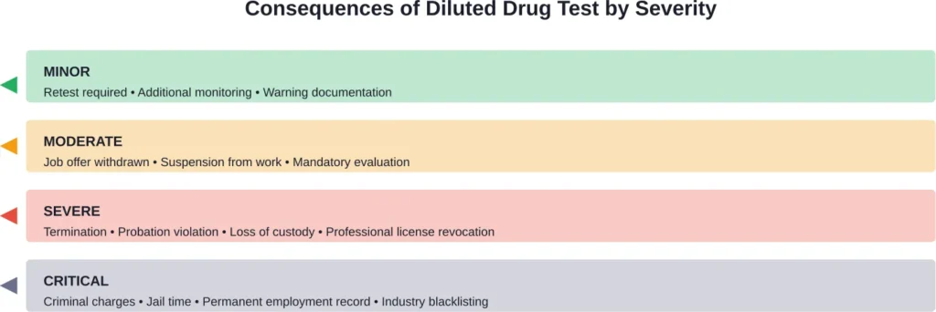 Escalating consequences of submitting diluted drug test samples across different contexts and severity levels.