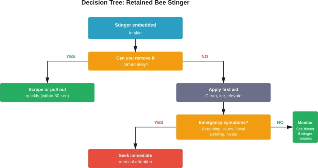 Clinical decision pathway for managing an embedded bee stinger based on extraction feasibility and symptom development