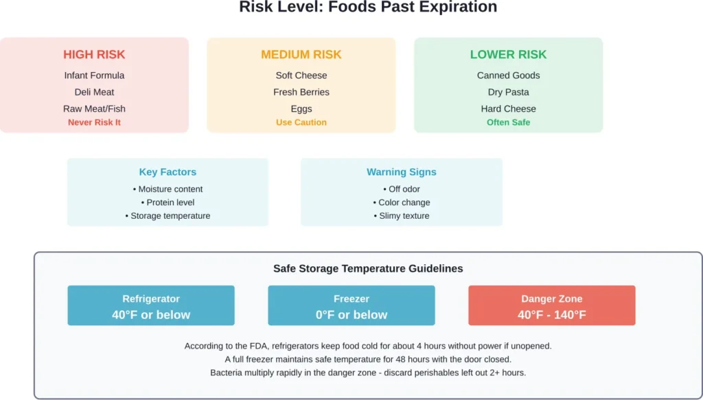 Risk assessment for consuming different food types past their expiration dates