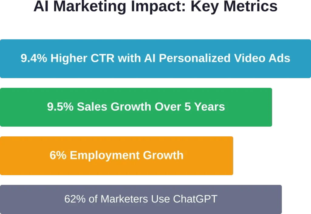 Performance improvements reported in recent studies of AI marketing adoption across different use cases and timeframes.
