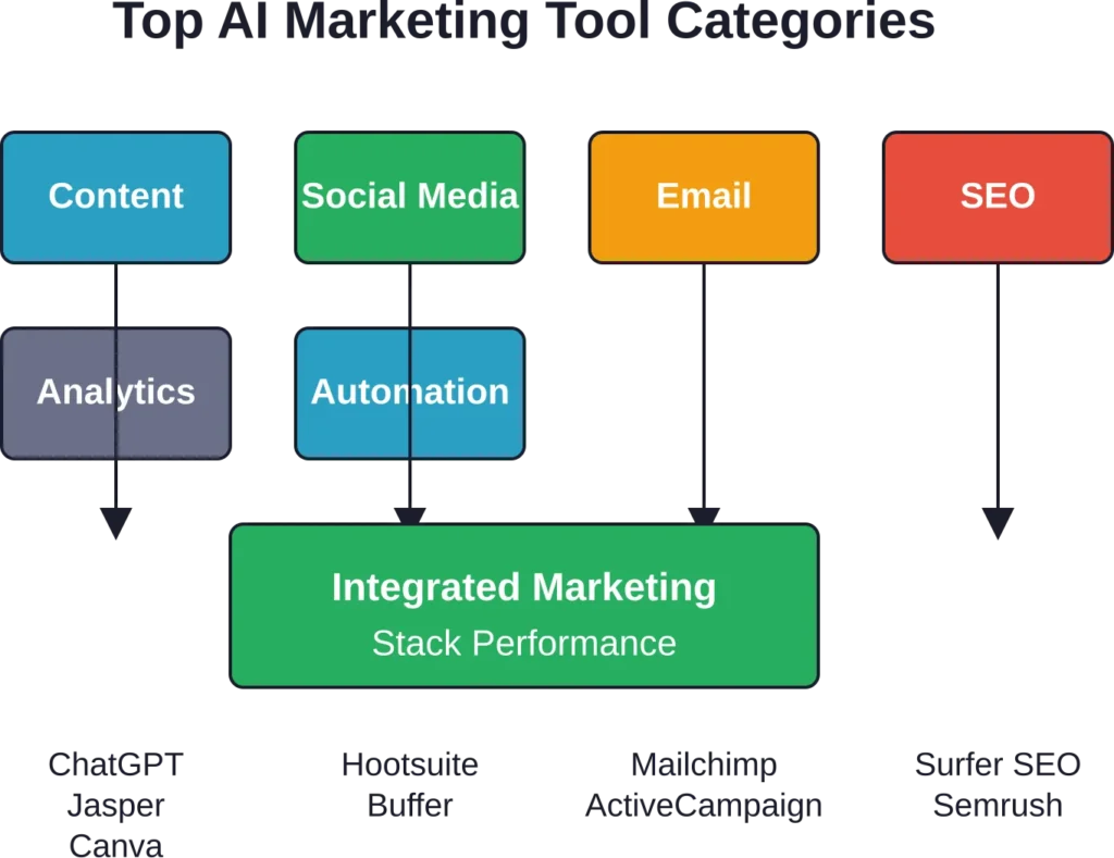 Essential AI marketing tool categories and how they integrate for maximum performance