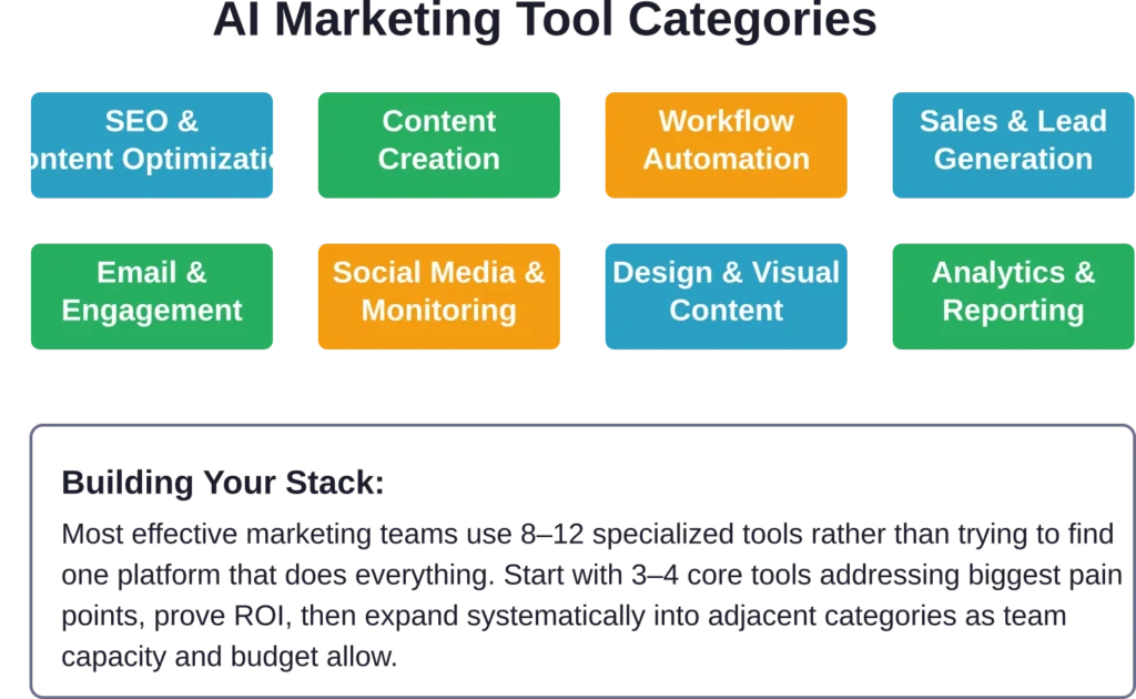 Eight core categories of AI marketing tools and strategic approach to building an effective technology stack