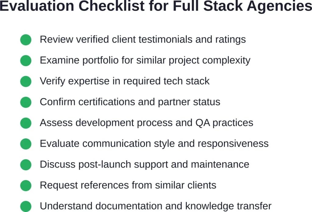 Essential evaluation criteria when selecting a full stack development partner for your project.