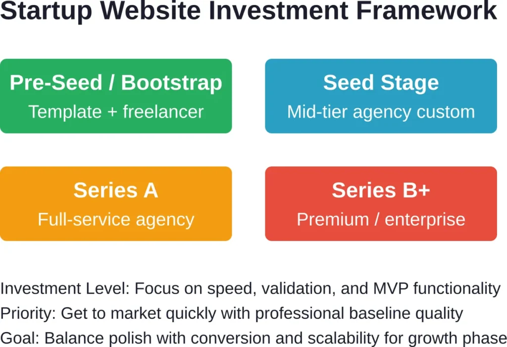 Recommended web development investment approach aligned with startup funding stage and business priorities