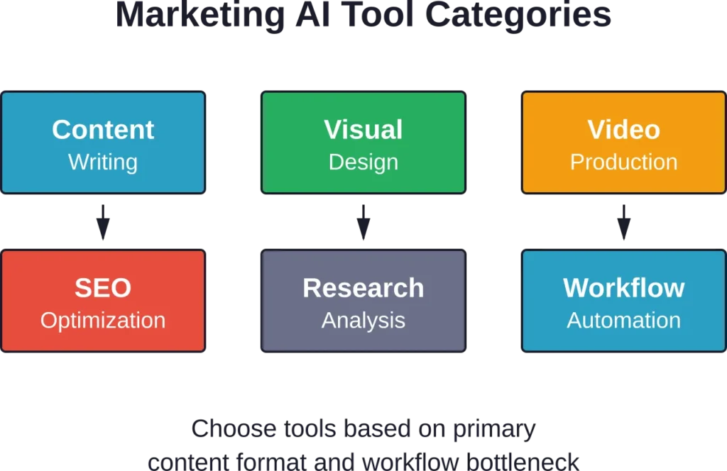 Main categories of generative AI marketing tools and their primary applications