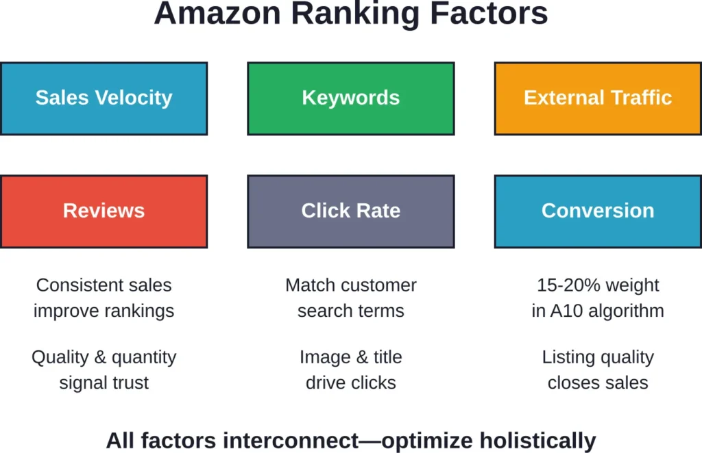 Six major ranking factors in Amazon's A10 algorithm and how they influence visibility