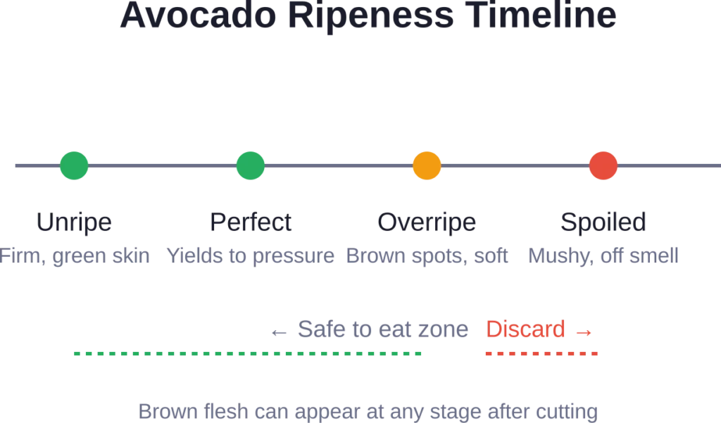 Timeline showing when avocados are safe to consume versus when they should be discarded
