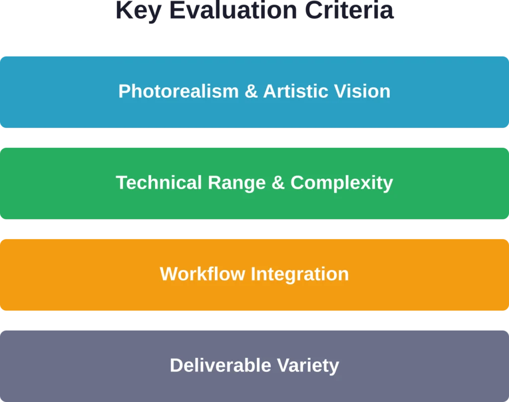 Four essential criteria for evaluating architectural visualization studios beyond basic rendering quality.