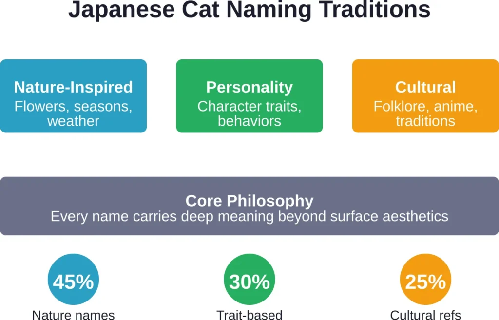The distribution of Japanese cat naming conventions shows a strong preference for nature-inspired names that reflect Japan's deep connection to the natural world.