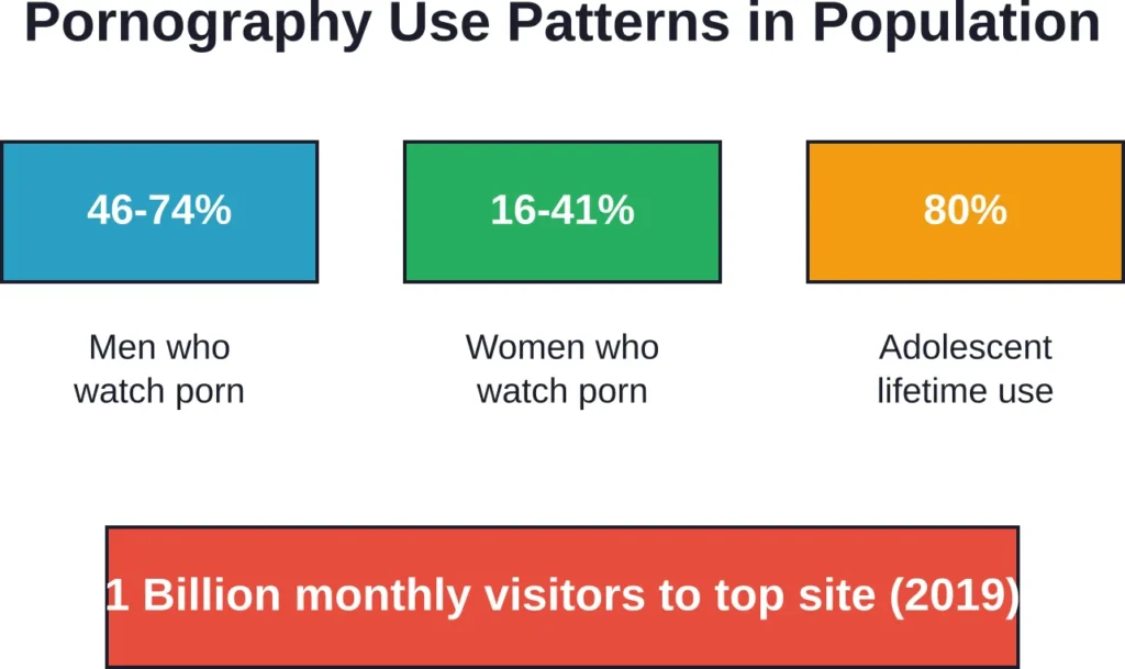 Data from medical research shows pornography consumption is widespread across demographics, with varying rates by gender and age group.
