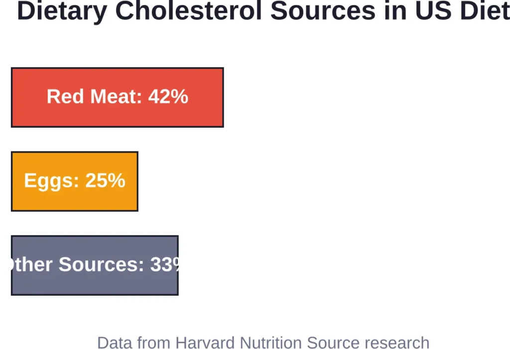 Eggs account for one-quarter of dietary cholesterol intake, significantly less than red meat sources