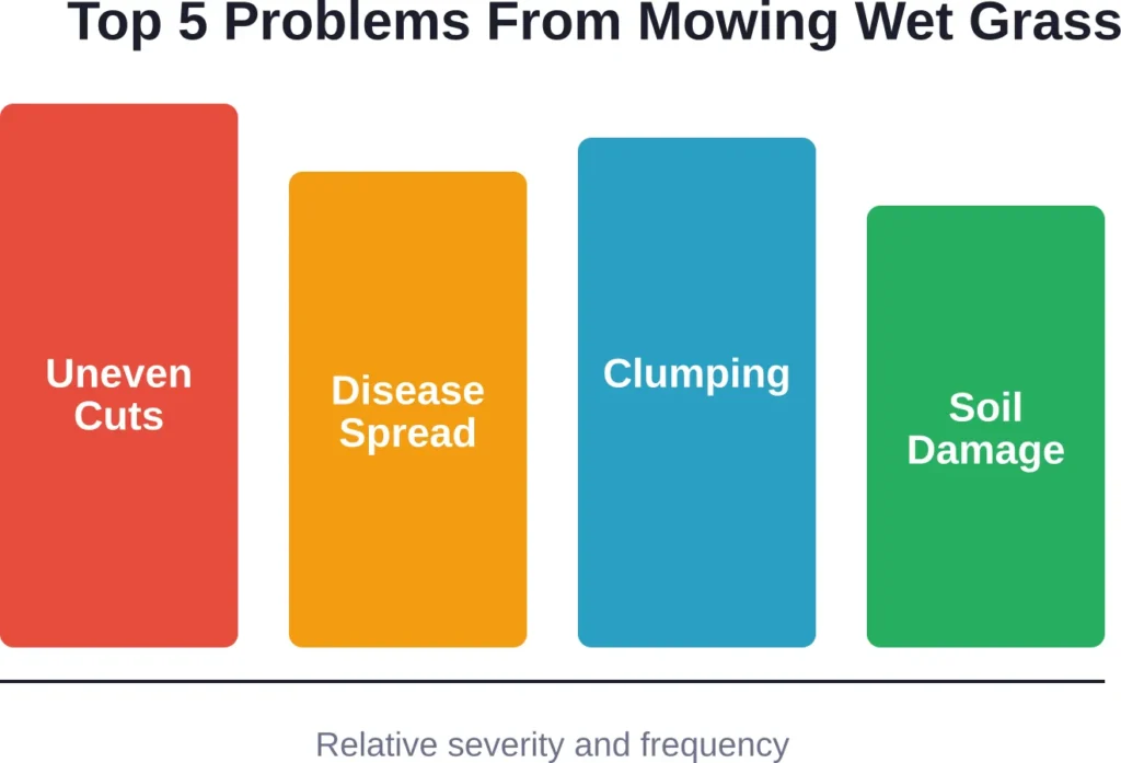 The most common problems ranked by how severely they affect lawn health and appearance when mowing wet grass.
